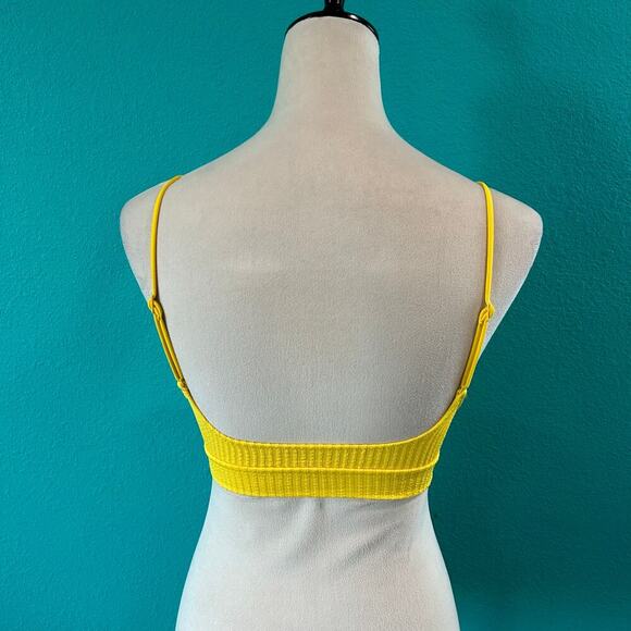 NWT Aerie Crinkle Scoop Cutout Bikini Top Yellow Swimsuit Surf Paddle Size XS - Picture 4 of 5